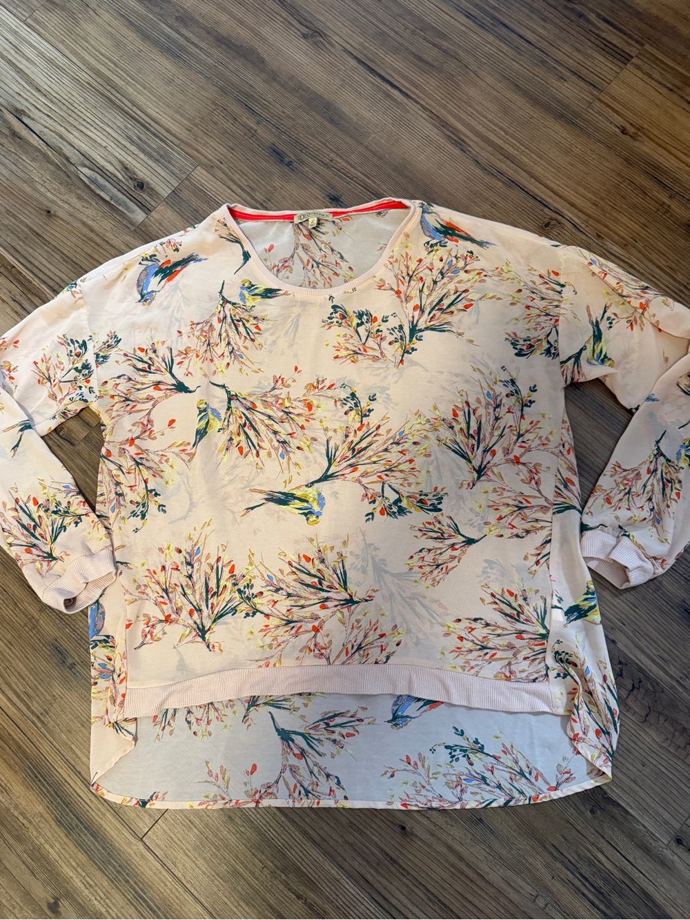 Democracy Light Pink Floral & Bird Print Long Sleeve Sweatshirt
